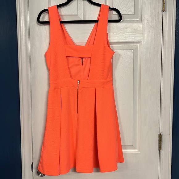 Neon Coral Pink Mini Dress, Size M - Picture 4 of 7